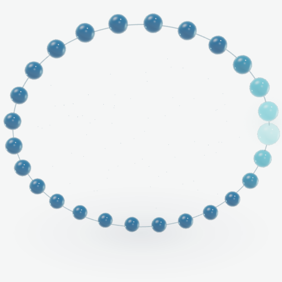 Dotted ring of navy and cyan spheres
